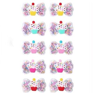 Coquette Cupcake Glitter Bow Hair Clips